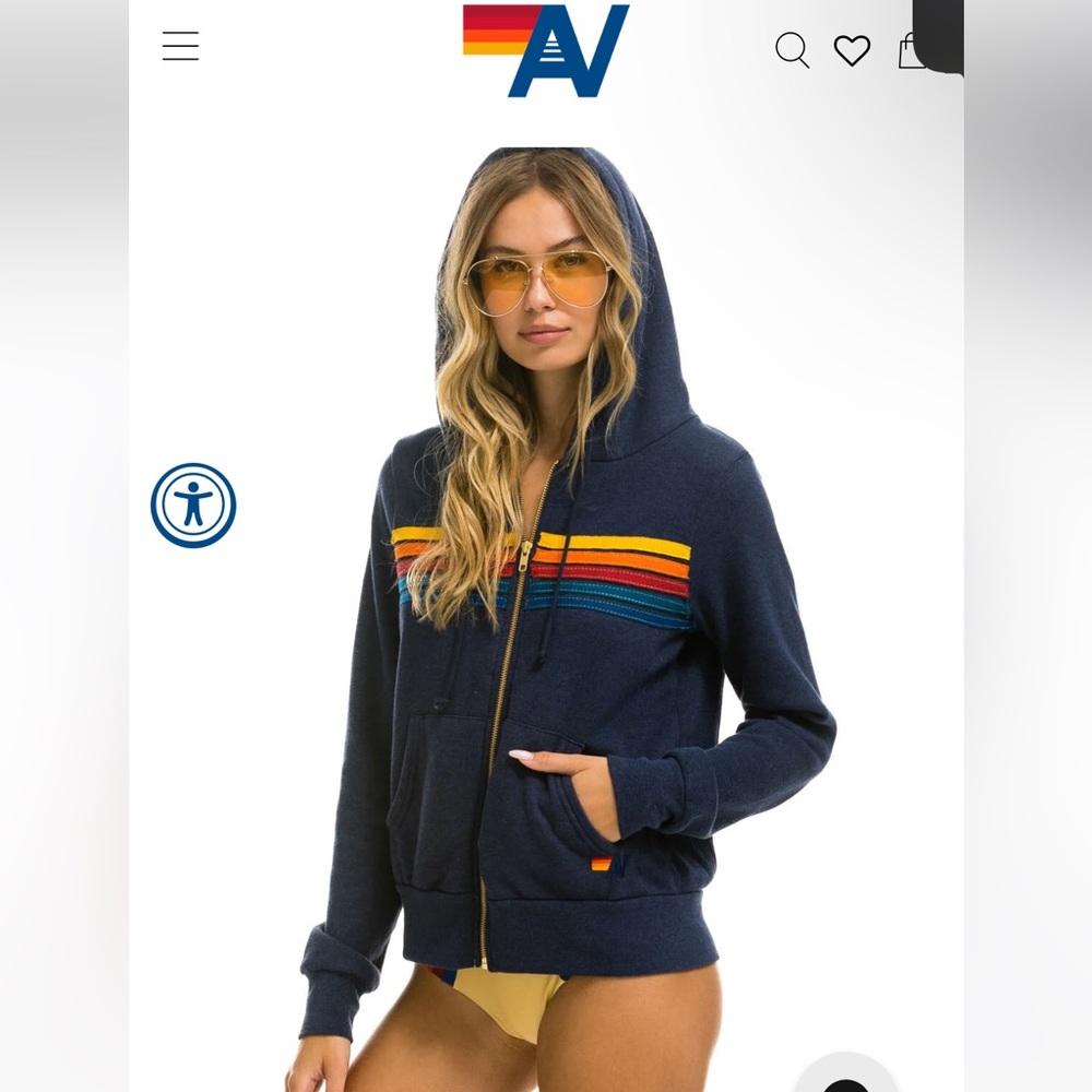 Aviator Nation Navy 5 Stripe zip up hoodie classic